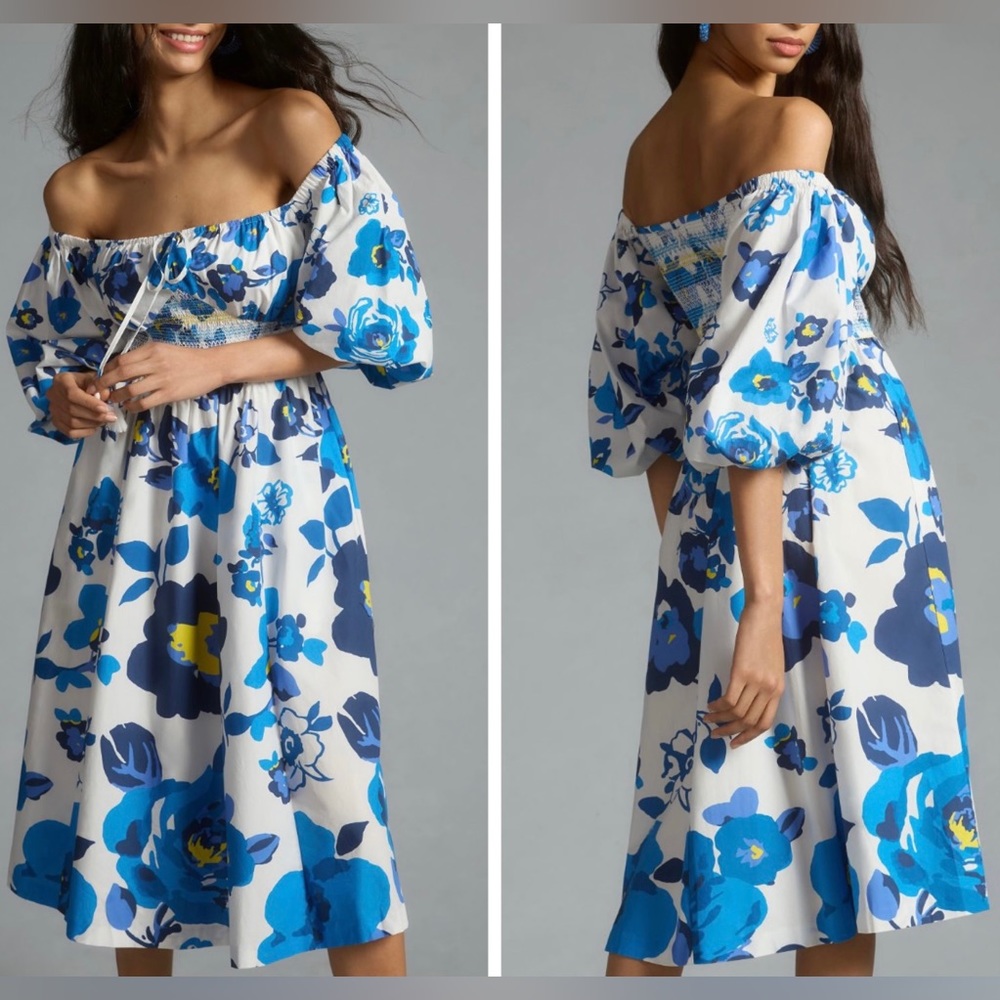 Plenty by Tracy Reese Off-The-Shoulder Puff Sleeve Midi Dress